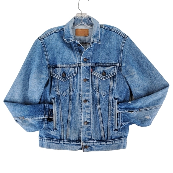 VTG Levis Trucker Denim Jacket Wmn 18 M Blue Jean Bomber USA Made 70506 0217 - Picture 1 of 16